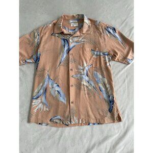 Islanders Mens Washable Silk Hawaiian Shirt Feather Print Small Tear Mended M